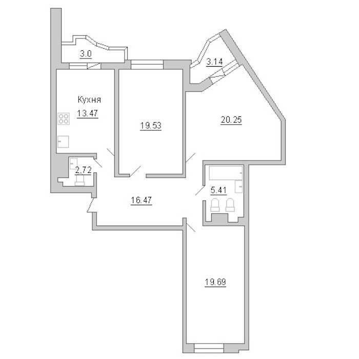 Трехкомнатная квартира в Л1: площадь 100.2 м2 , этаж: 19 – купить в Санкт-Петербурге